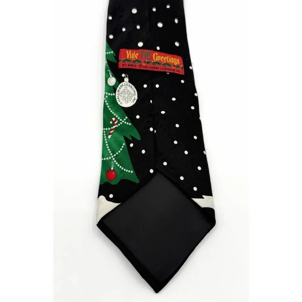 Hallmark Santa & Reindeer Christmas Tree Decorating Funny Holiday Fun Tie Black
